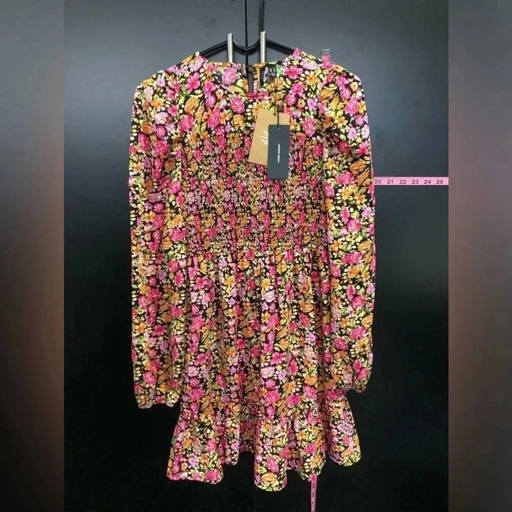 Vero Moda Mia Midi dress,floral long sleeve smock chest,ruffle hem,Puff sleeve
